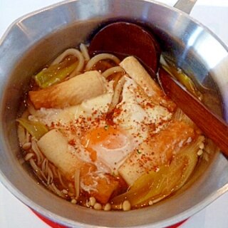 ネギで風邪知らず！ちくわときのこの「鍋焼きうどん」